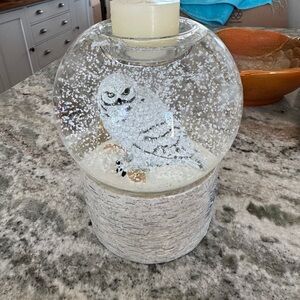 PartyLite Snowy Owl Candle Holder - White and Gray